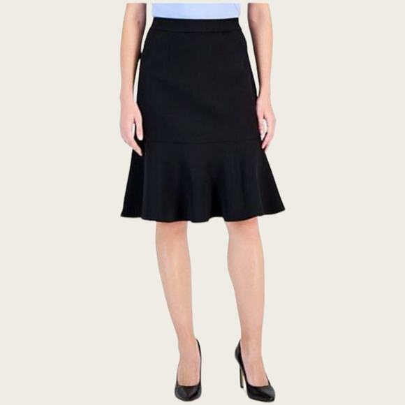 NWT | Cece | Moss Crepe A-Line Knee Length Flounce Skirt | Rich Black | Size 6 - Picture 1 of 12
